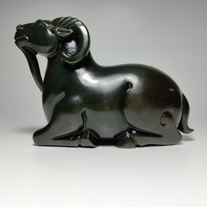 Chinese Antique Dark Green Jade Sheep 