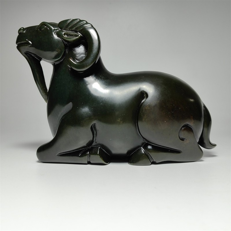 Chinese Antique Dark Green Jade Sheep 