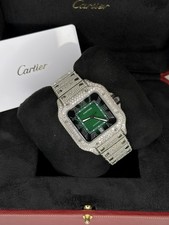 Cartier Santos De Cartier Large - Fully Custom Set Natural Diamonds / Green Dial