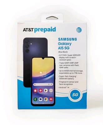 @ AT&T Samsung Galaxy A15 5G, 64GB, Blue Black Prepaid Smart Phone  