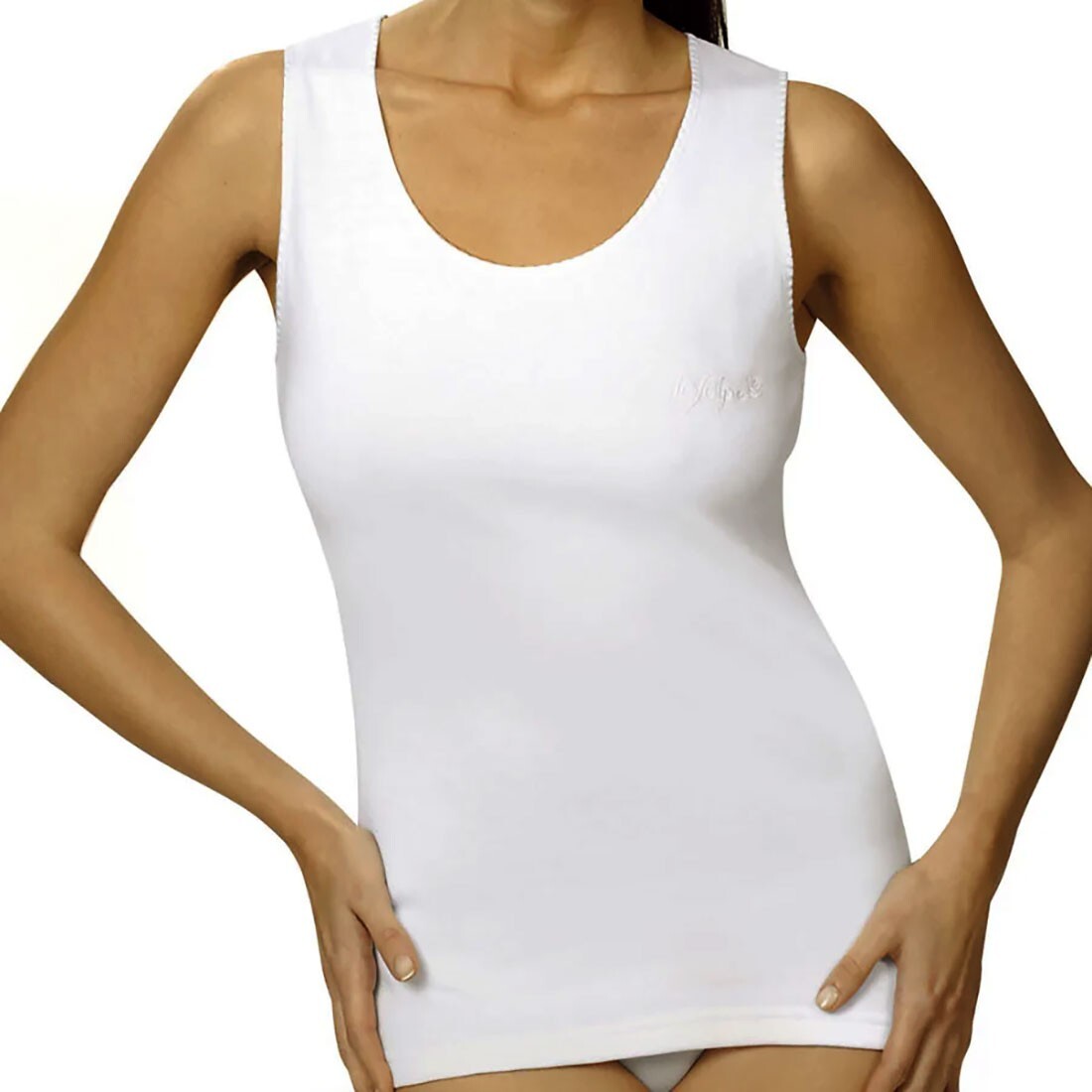 Canotta donna Vajolet spalla larga in cotone felpato con profili