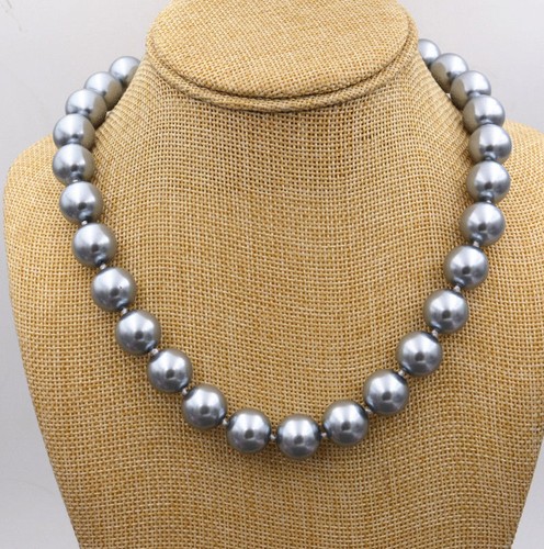 8/10/12/14mm Silver Gray South Sea Shell Pearl Round Beads Necklace 18'' - Picture 4 of 7