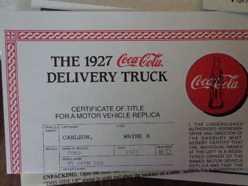 Danbury Mint 1927 Coca Cola Delivery Truck 1:24 Diecast Title and Brochure - Bild 7 von 8