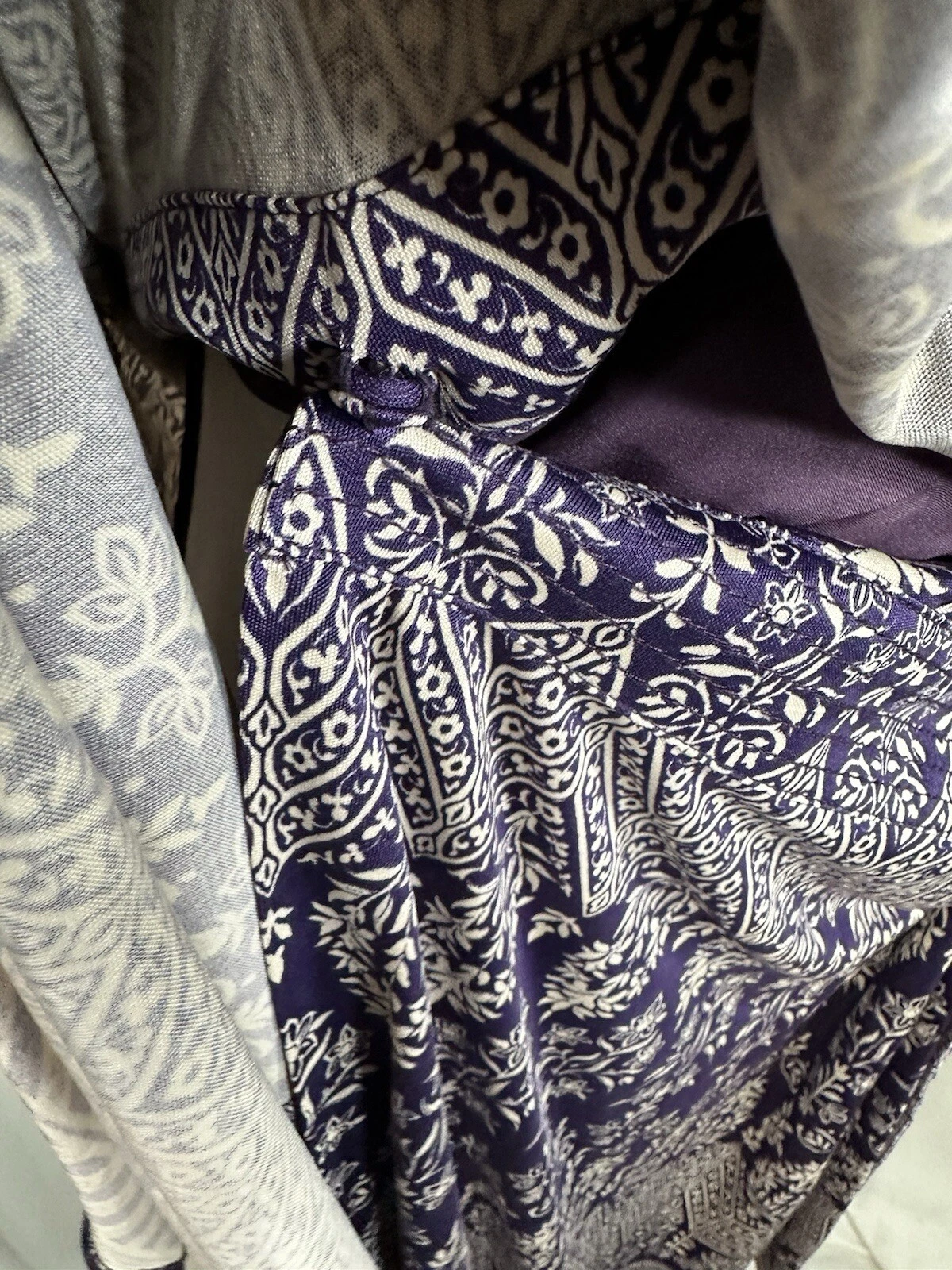 Abito nuovo con etichette Tory Burch misto seta viola e avorio taglia XL Bohemian Rochelle