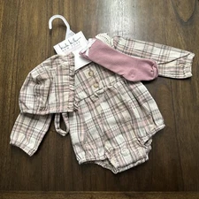 Nicole Miller One Piece Outfit With Matching Bonnet And Knee-High Socks 6/9 Mo