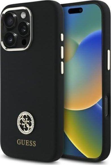 Guess Silicone Logo Strass 4G Case for iPhone 16 Pro Max Black