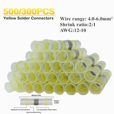 500/300Pcs Yellow Heat Shrink Solder Seal Butt Wire Connectors Terminal 12-10AWG