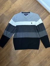 US Polo Assn Men’s Small Sweater V Neck Long Sleeve 100% Acrylic Black And Grey