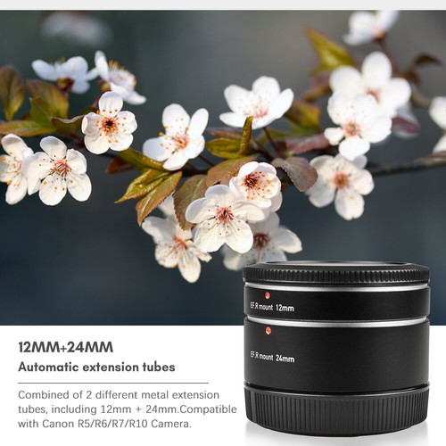 12mm + 24mm Auto Focus Macro Extension Tube Set for Canon RF Mount Lens H2N2 - Picture 5 of 11