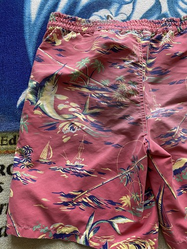 Polo Ralph Lauren Swimwear Trunks Sz M Pink Swordfish Fish Hawaiian Bathing Suit - Picture 8 of 9