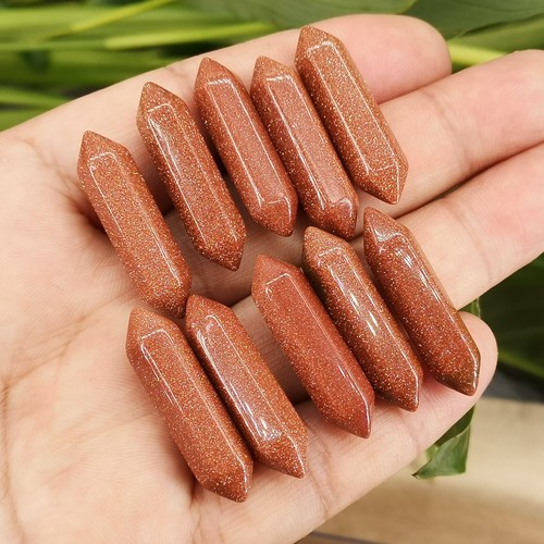 Varita de cristal de cuarzo obelisco de arena de oro rojo natural de 10 piezas gema de Reiki de doble punto - Imagen 1 de 7