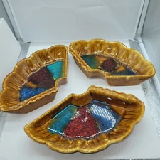 VTG MCM Multicolored Drip Glazed McCoy Ceramic Relish Nut Dishes Set of 3