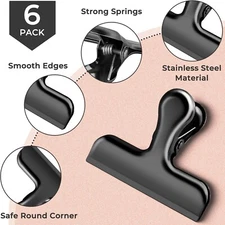 Food Bag Chip Clips Metal Black Stainless Steel Heavy Duty Storage Clip 6 Pack