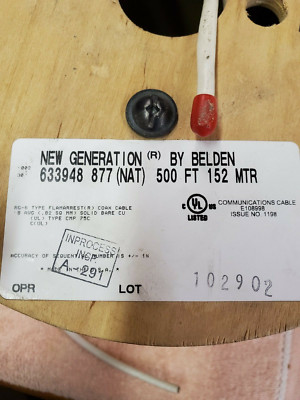 Belden 633948 Coaxial Cable RG-6.  CMP Plenum rated jacket.  63'.