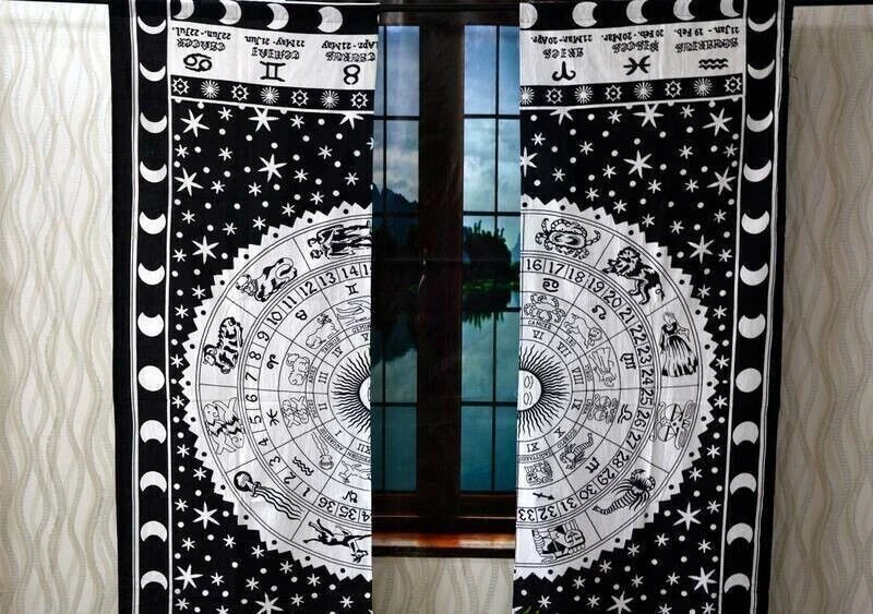 Algodón Astrología Hippie Boho Mandala Tapiz Puerta Cortina Decoración Ventana Cortinas Foto 3 de 3