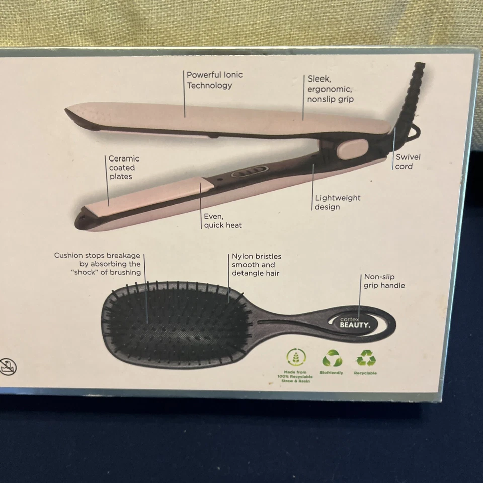 Cortex Beauty Pro Slim 1" Flat Iron Tool Ceramic Plates & Paddle Brush - Image 4 of 4