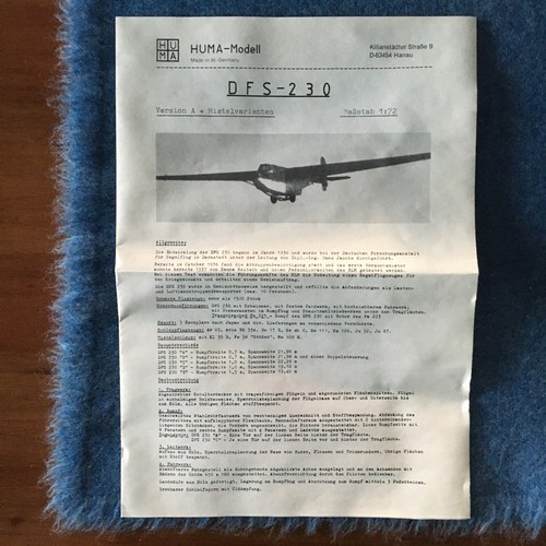 1/72 HUMA Modell DFS 230 A (Bestell-Nr 3000) Model Kit - Picture 8 of 17