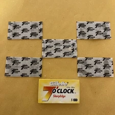 5  Double Edge Razor Blades, Gillette 7 O'Clock Sharp Edge (Yellow)