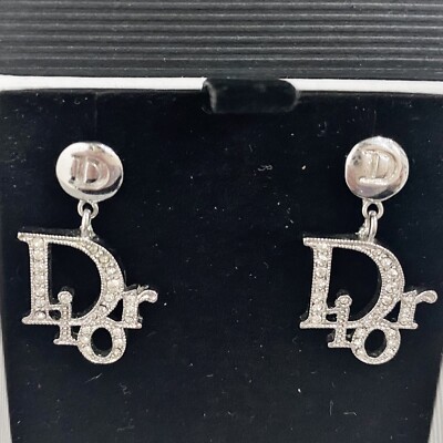 アクセサリー Christian Dior Logo Silver Earrings Authentic Vintage Dior Silver Oblique Logo Stud Earrings