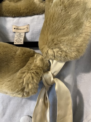 ANTHROPOLOGIE Elevenses Coat 14 NWT Blue Double-breasted Faux Fur Satin Bow - Picture 23 of 24