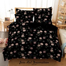 3D Rose Floral Pattern Black Quilt Cover Set Duvet Cover Bedding Pillowcases