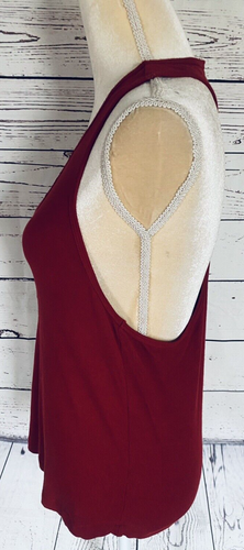 Vimmia Women’s Large Tank Top Dark Red Racerback Rib Textured U Neck Soft EUC - Picture 7 of 10