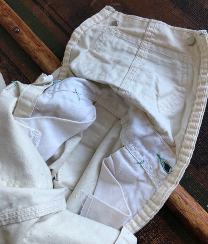VTG 70s LIBERTY USA-MADE NATURAL ECRU COTTON BIB OVERALLS SESAME ST. PAINTED 3T - Picture 11 of 12