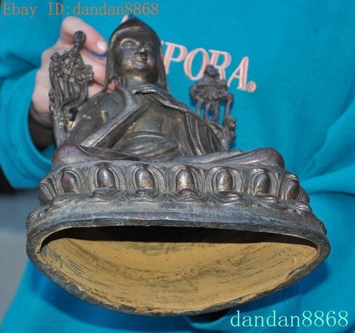 12"Tibetan Buddhism temple bronze Gilt Tsongkhapa Master Shamanism Buddha Statue - Picture 9 of 9