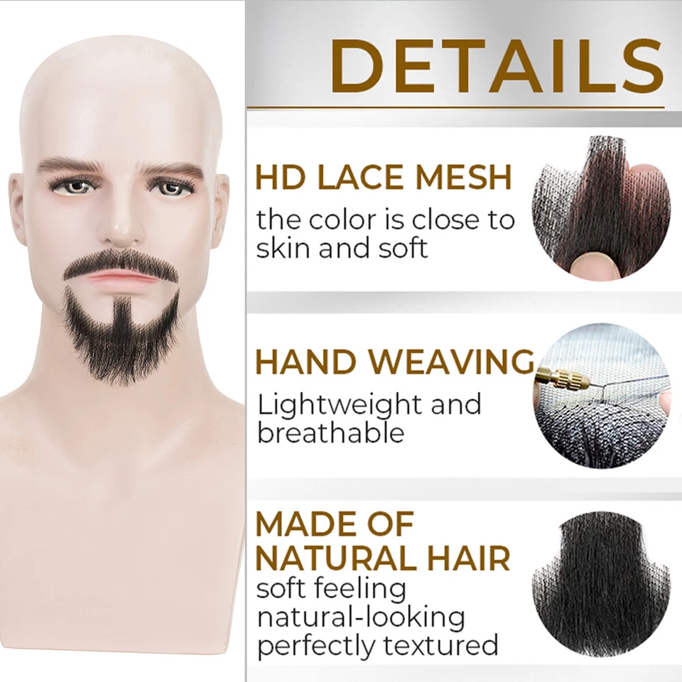 Barba falsa 100 % cabello humano real cara barba bigote para adultos hombres película maquillaje Foto 3 de 4