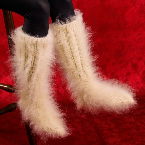Thick mohair socks hand knit leg warmers soft fuzzy wool leg warmers SUPERTANYA - Picture 47 of 67