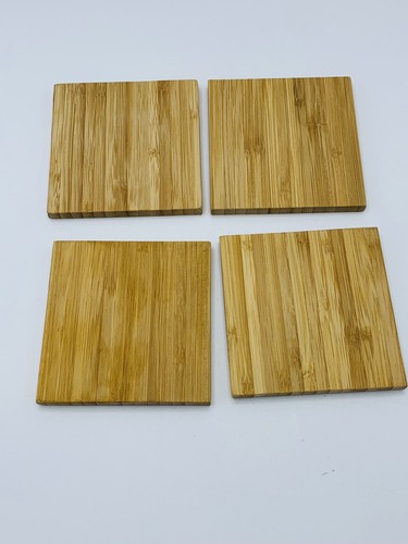 Honey Bee Coasters Set 4 Wood Natural Bamboo Light Weight Floral 4”x 4” Square - Picture 10 of 12