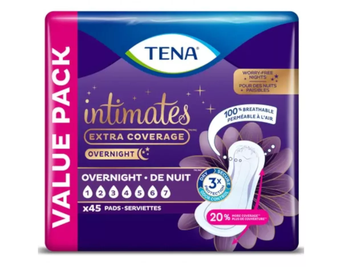 Tena Intimates Extra Coverage Overnight Incontinence Pads 45 Count Pack of 1