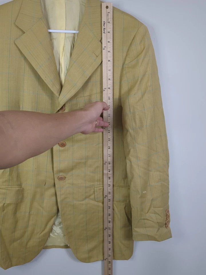 Sartoria Partenopea Napoli Blazer Men's 42R Yellow Plaid Wool Single Breasted - Image 3 of 4