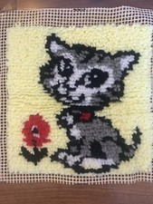 Vintage Kitten Latch Hook Finished