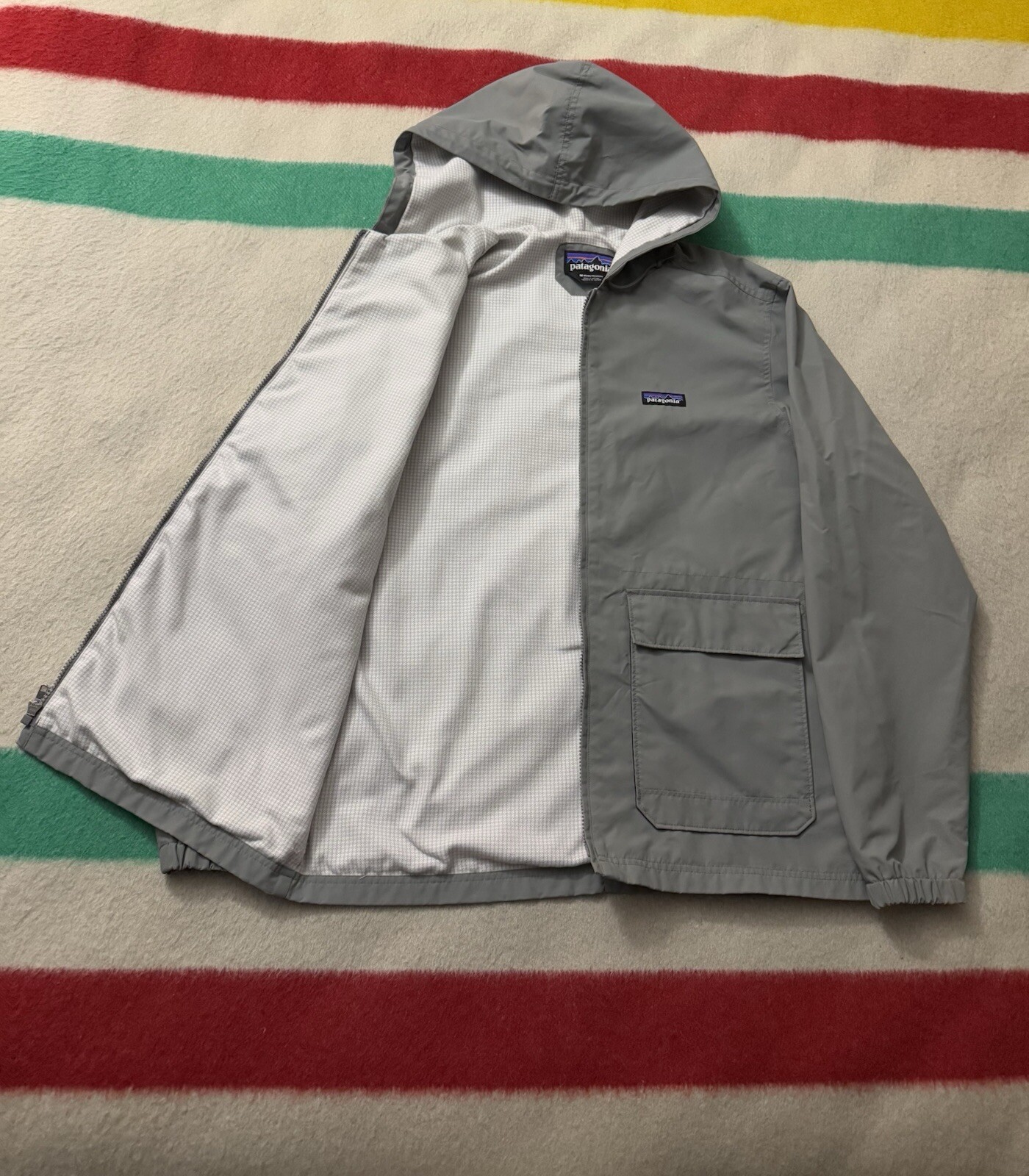 Patagonia Baggies Istmo Gris Cuadros Forrado Capucha Cremallera Completa Chaqueta Abrigo Para Hombre Mediano