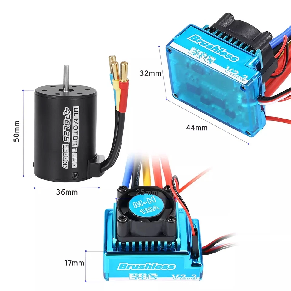 3650 3900KV Brushless Motor +120A ESC Combo Set for 1/10 1/8 RC Car AccessorieaB - Image 3 of 4