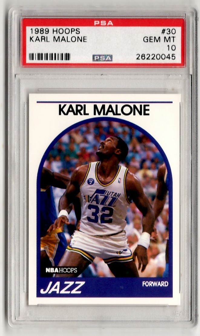 PSA 10 Karl Malone 1989 Hoops #30, Utah Jazz, LA Lakers, NBA HOFer