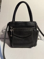 Fossil Maddox Satchel 75082 Black Leather Purse Crossbody Shoulder Bag Key Charm