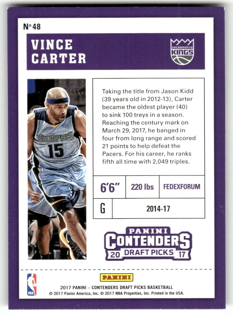 Vince Carter - 2017 Panini Contenders Draft Picks Basketball - Sacramento Kings