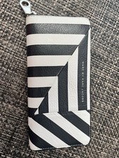 Marc by Marc Jacobs Black White Striped Zip-Around Wallet w/ Zipper Logo