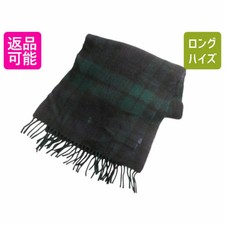 90S Scottish Polo Ralph Lauren Check Fringed Wool Scarf Men'S Women'S / Old Blac
