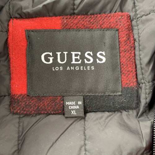 Guess Mens Heavy Wool Blend Jacket Coat XL Black Plaid Military Style - Picture 8 of 8
