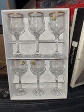 Set of 6 Bohemia Geneve Wine Glasses Gold Rim...