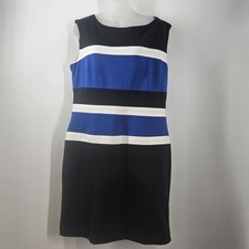 Sandra Darren Colorblock Sheath Dress Womens Size 14 Blue Black White Sleeveless