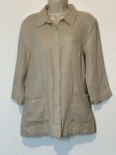 Coldwater Creek 100 Linen Shirt Jacket Beige Pockets M Lagenlook Minimalist