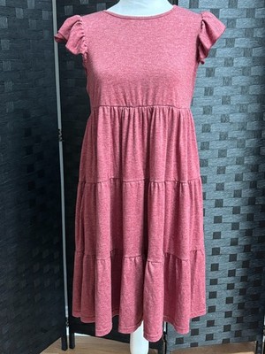 Tiered Babydoll Dress Womens S Burgandy Y2K Festival Boho Easter Casual Vacation