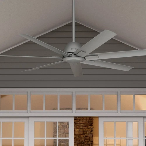60" Hunter Downtown Matte Silver Damp Ceiling Fan with Wall Control - Picture 1 of 7
