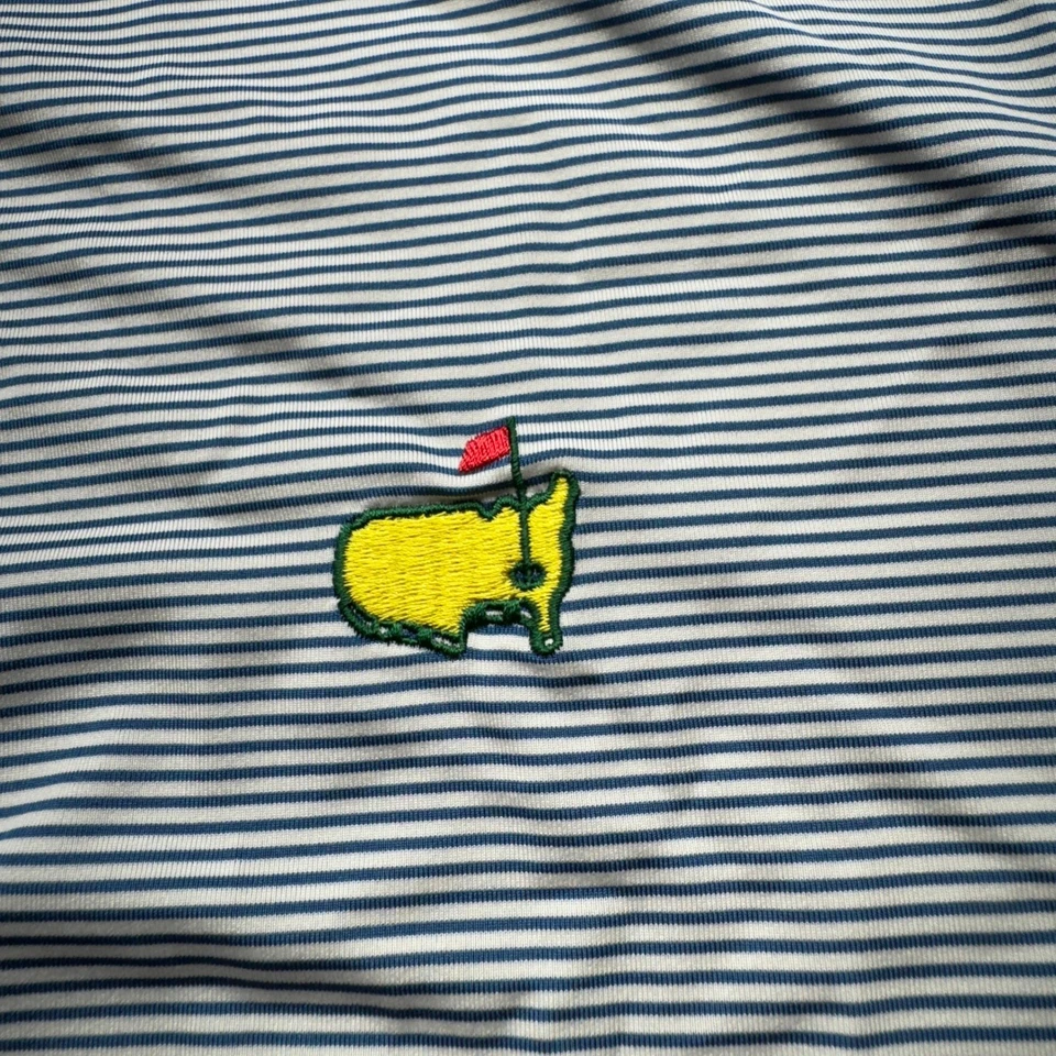Camisa polo de golf Masters Tournament para hombre grande azul blanco a rayas tecnología de rendimiento Foto 3 de 4