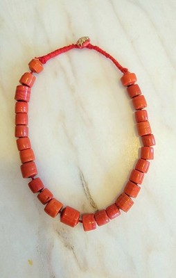 Vintage Indian Devotional Red Coral Choker | Pressed Moonga Beads · Surya Sun