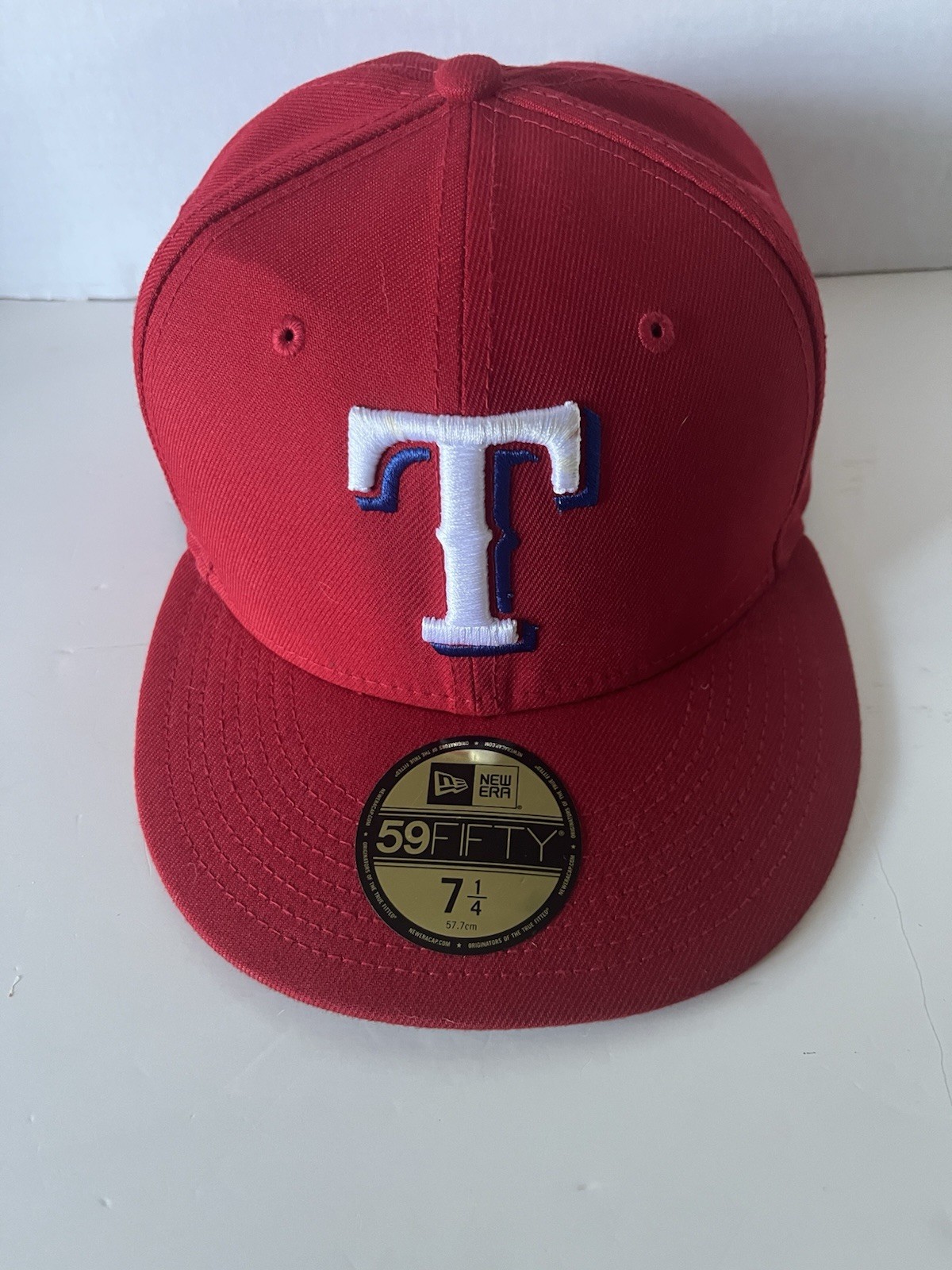 Red, Embroidered White And Blue “T” New Era 59 Fifty Size 7 1/4 Hat